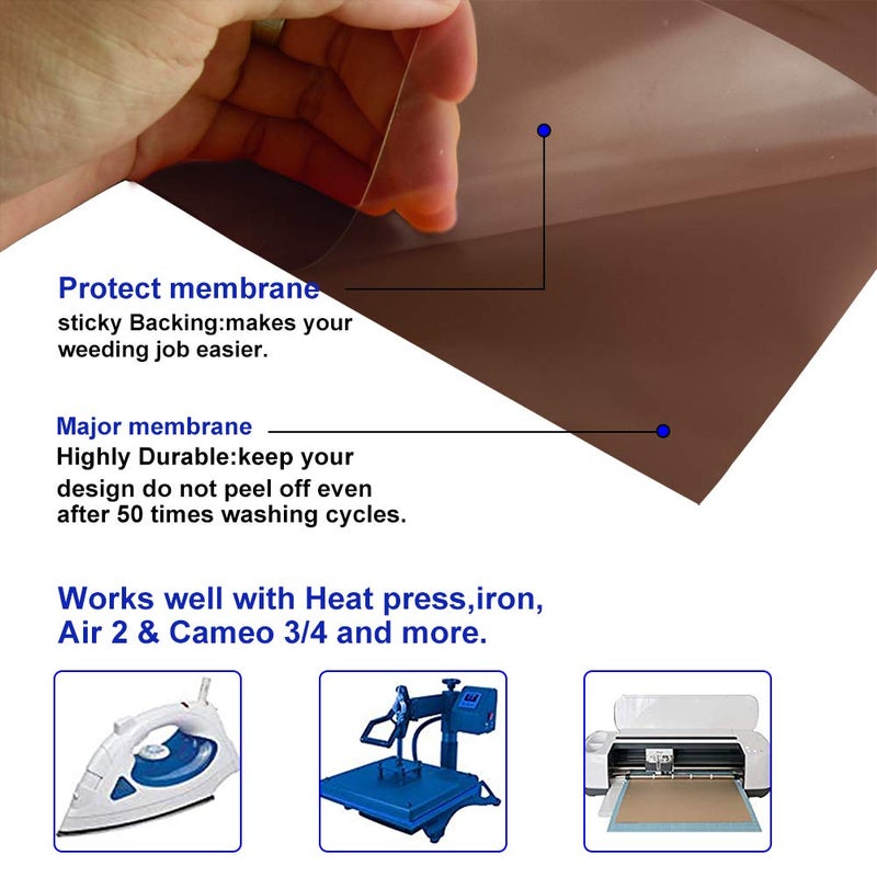 KISSWILL Brown HTV Heat Transfer Vinyl -12" X 25' Iron on Vinyl Rolls for T-Shirts, Compatible with Silhouette Cameo or Heat Press Machine - Image 3